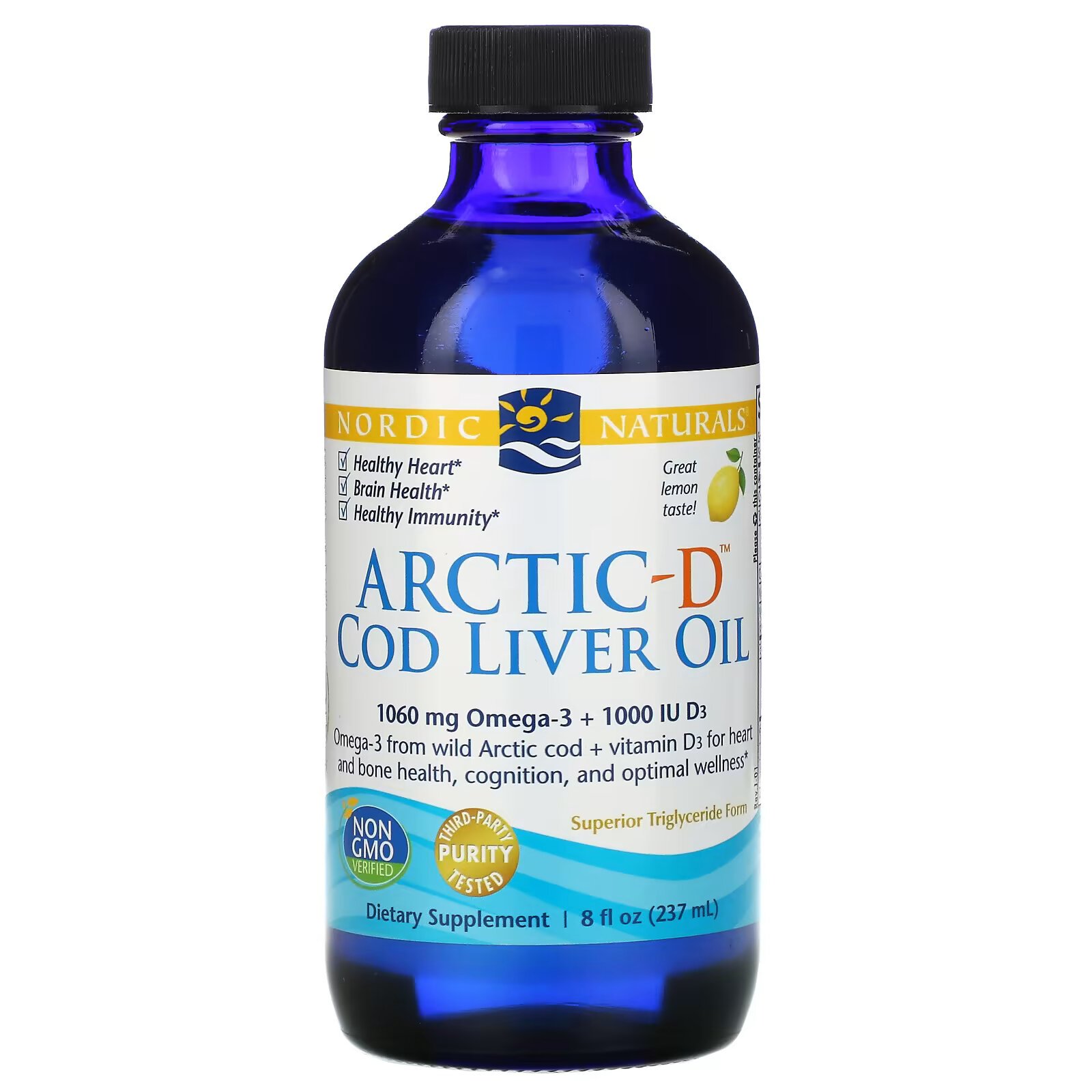 Nordic Naturals, Arctic-D, жир печени трески с лимоном, 237 мл (8 жидких унций) - фото