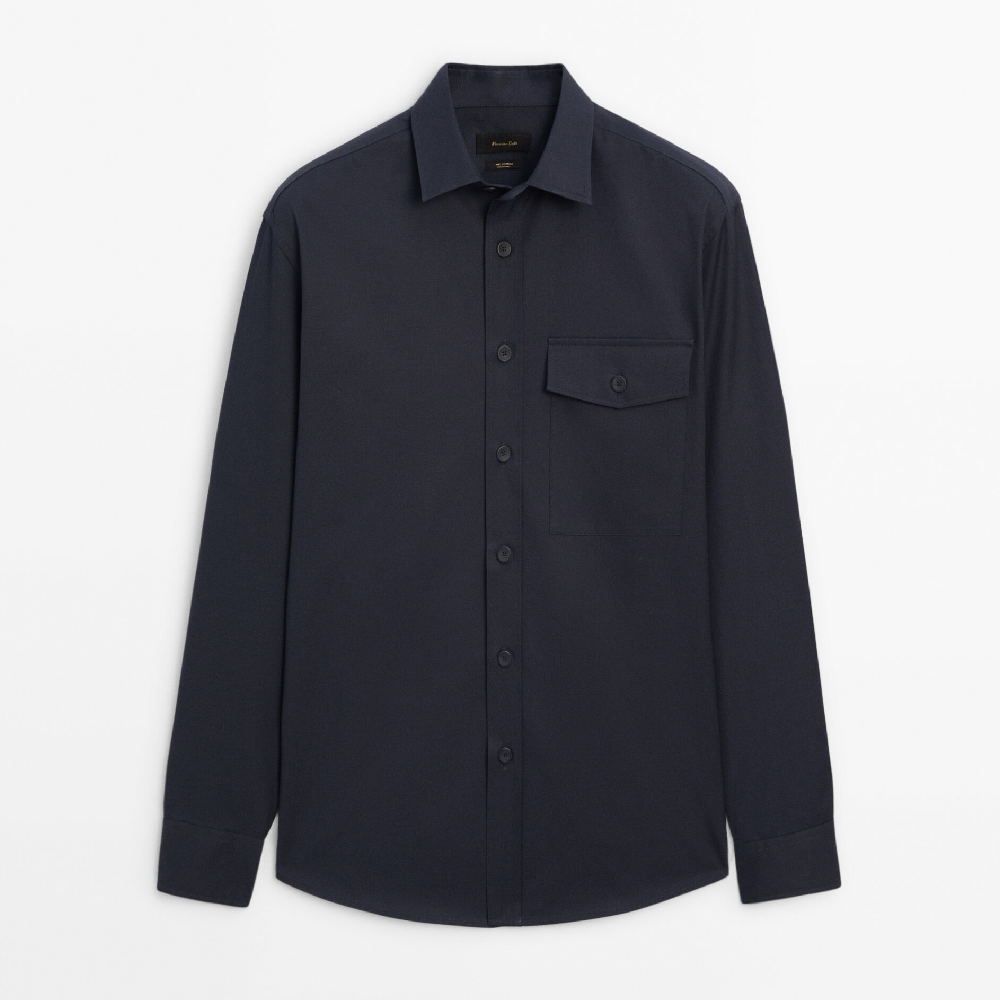 Рубашка Massimo Dutti Cotton With Chest Pocket, темно-синий куртка рубашка massimo dutti cotton with chest pocket хаки