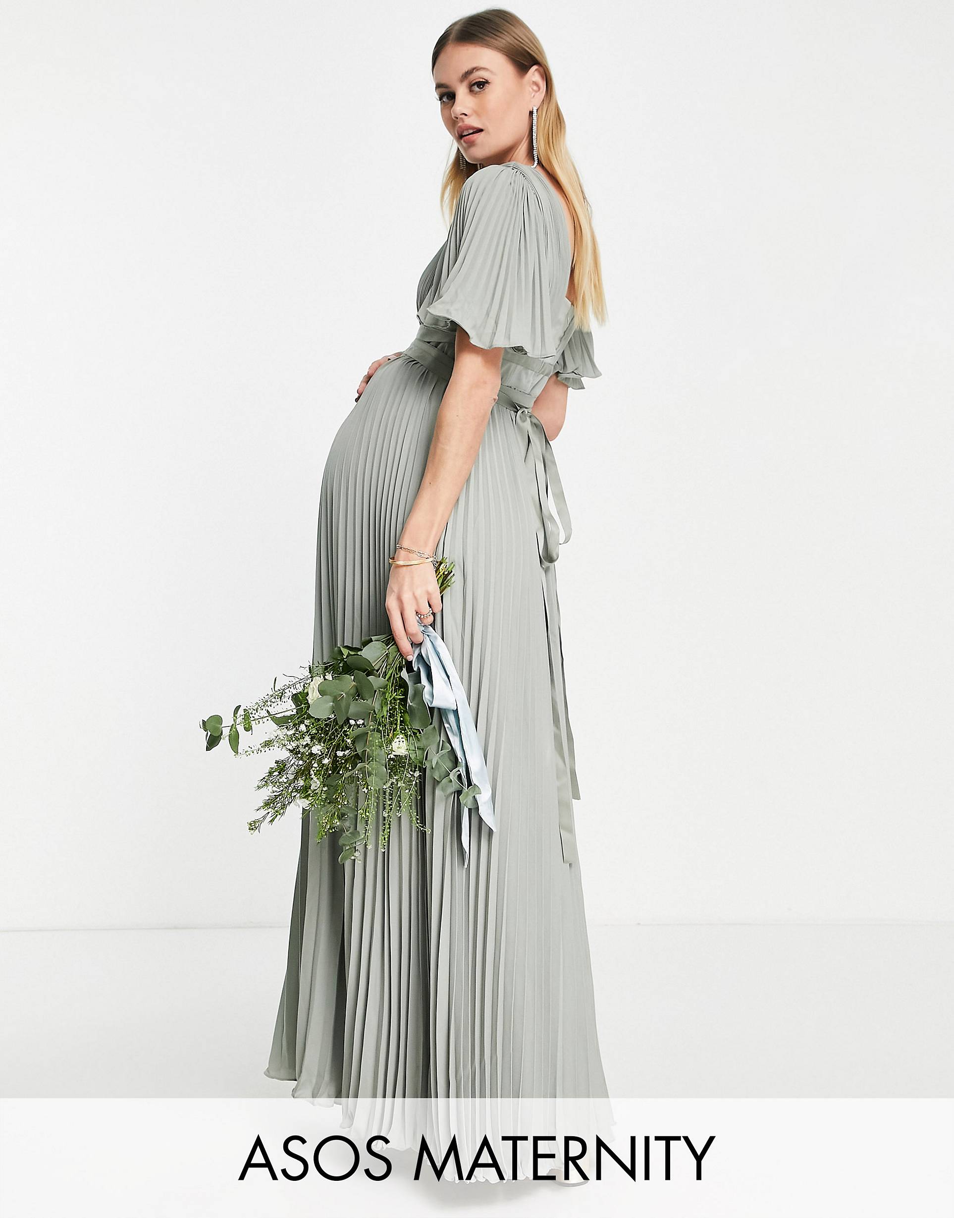 Оливковое платье макси со складками ASOS DESIGN Maternity Bridesmaid - фото