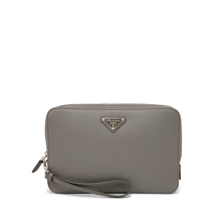 

Сумка PRADA Saffiano leather pouch, серый