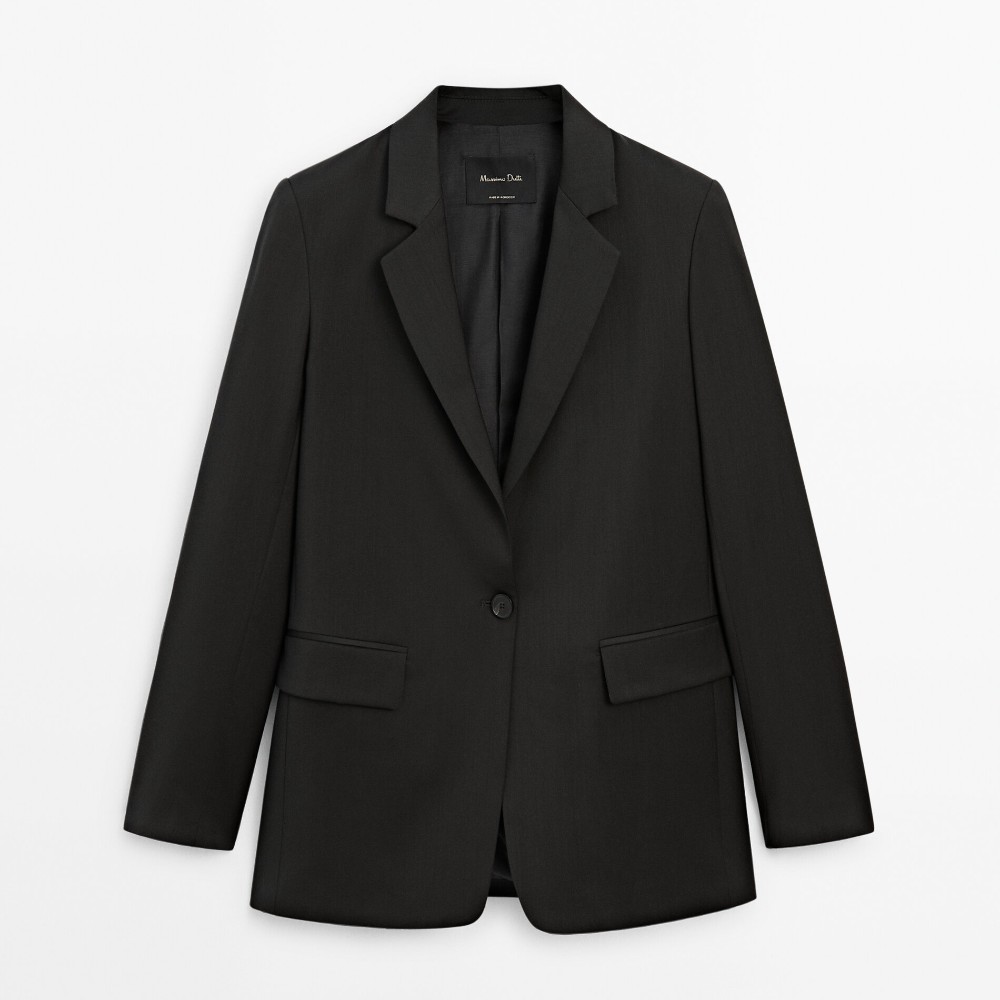 Пиджак Massimo Dutti Long Single-button Suit, темно-серый шерстяной пиджак на одной пуговице ferragamo цвет new navy