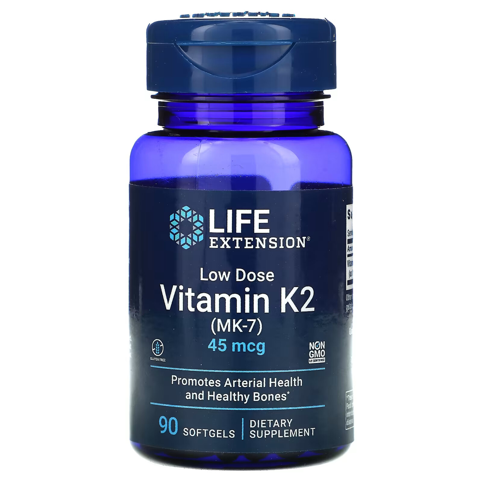 Life Extension, небольшая доза витамина К2 (МК-7), 45 мкг, 90 мягких желатиновых капсул life extension продукт super k 90 мягких желатиновых капсул