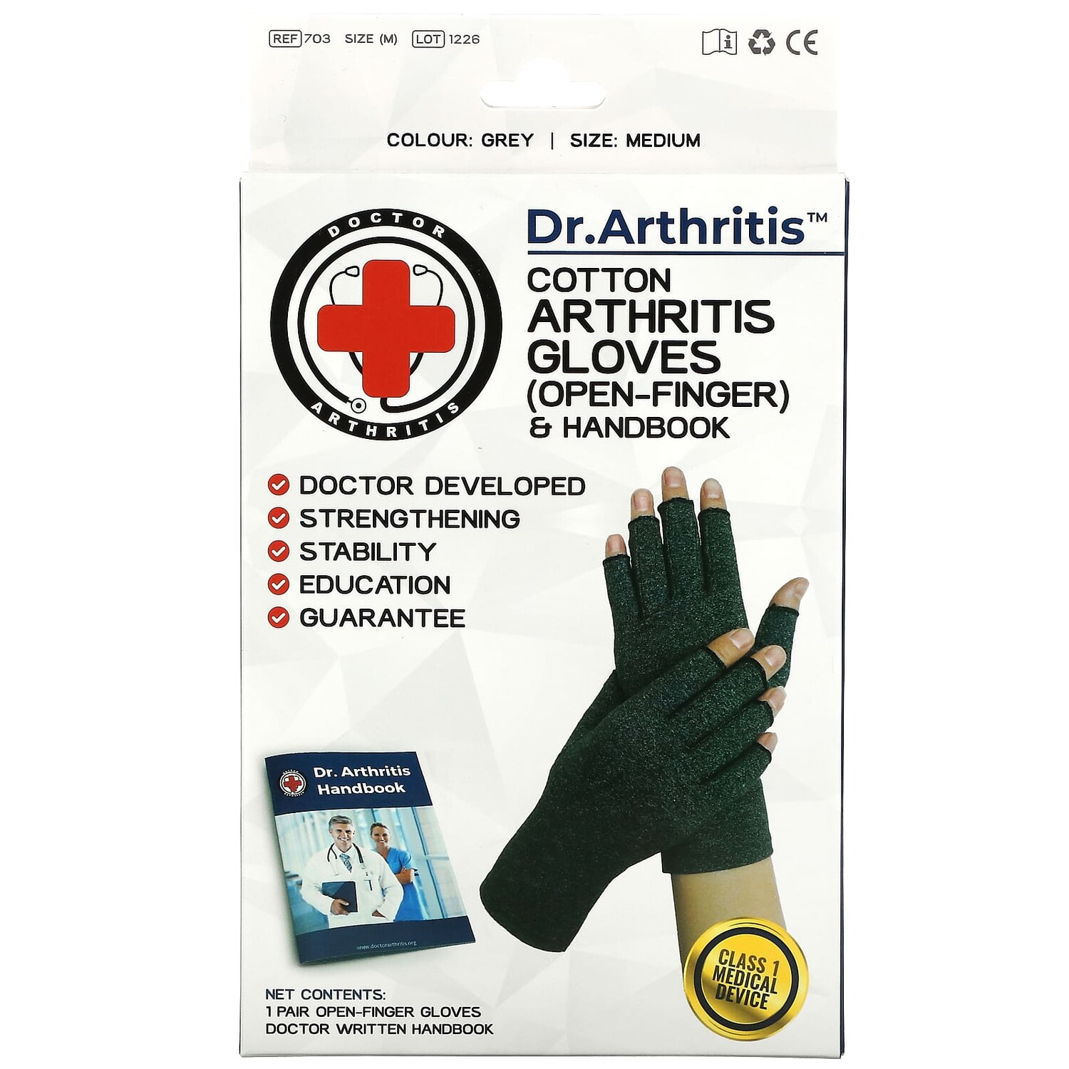 

Хлопковые Перчатки Doctor Arthritis для больных артритом, средний размер, серый