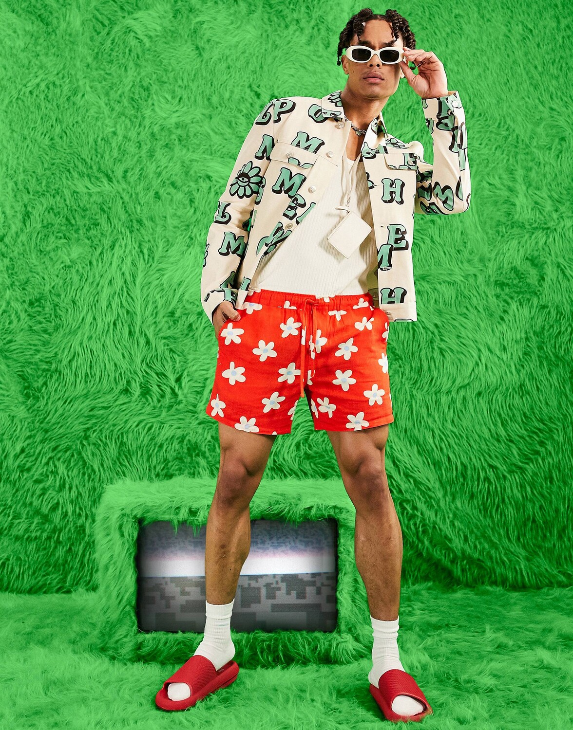 

Узкие шорты из смесовой льняной ткани с цветочным принтом ASOS DESIGN