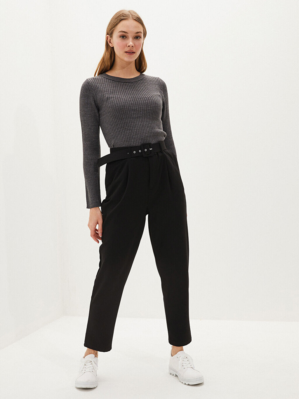 

Брюки до щиколотки с поясным ремнем LCW Casual