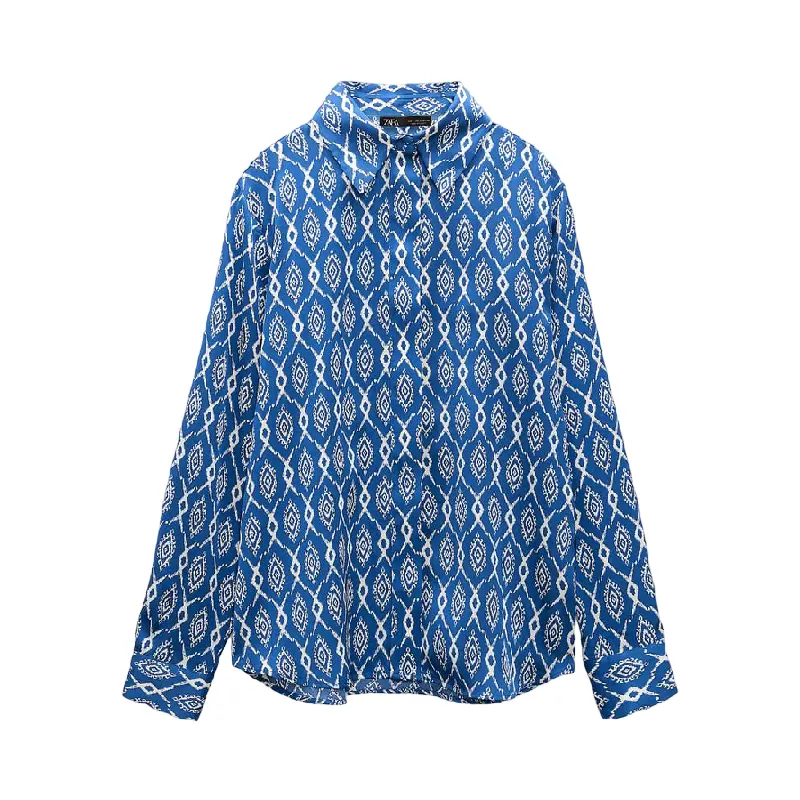 

Рубашка Zara Printed Satin, синий/белый