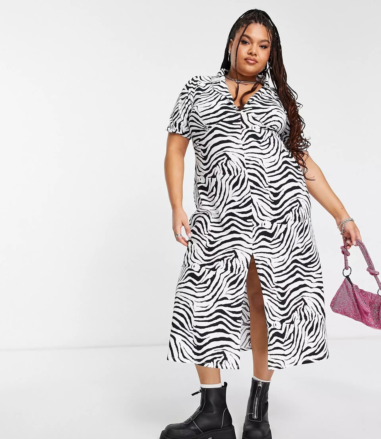 Платье Asos Design Curve Ultimate Midi Tea, белый, черный платье asos design drape wrap front midi tea черный