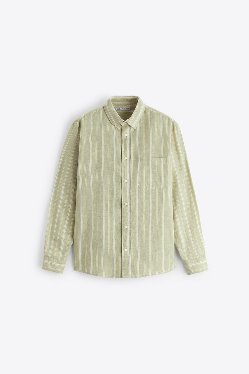 

Рубашка Zara cotton - linen, светло-зелёный