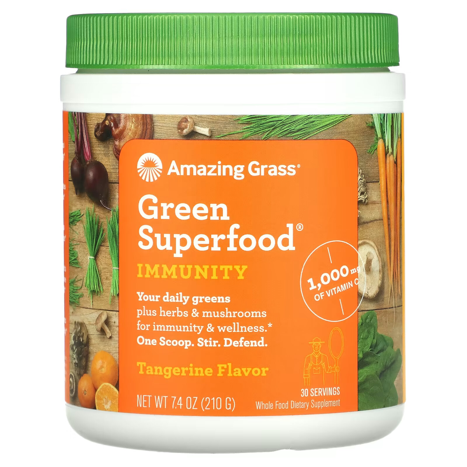 Amazing Grass, Green Superfood, Иммунитет, мандарин, 7,4 унции (210 г) amazing grass green superfood шоколад 800 г 28 2 унции