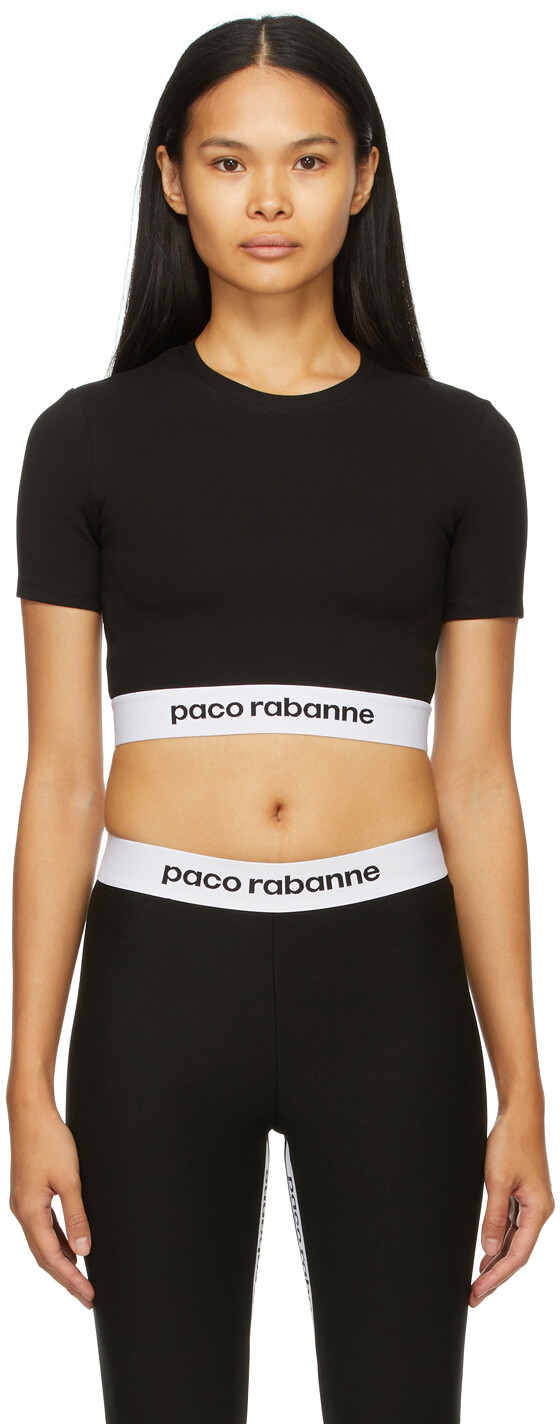 

Черный укороченный спортивный топ с логотипом Active Paco Rabanne