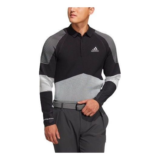 футболка adidas solid color logo slim fit sports training long sleeves black t shirt черный Футболка adidas Slim Fit Golf Sports Long Sleeves Polo Shirt Black, черный