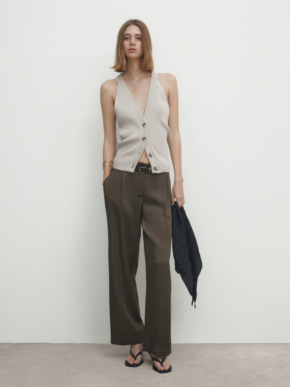 

Атласные брюки с вытяжками Massimo Dutti, серый