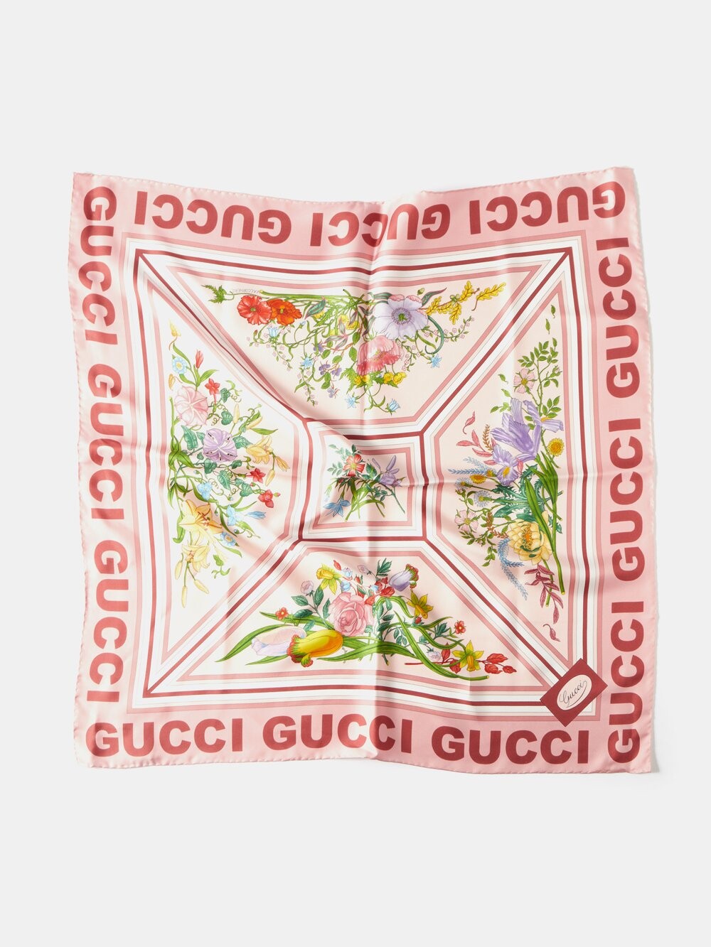 

Шарф из шелкового фай с цветочным принтом Gucci, розовый