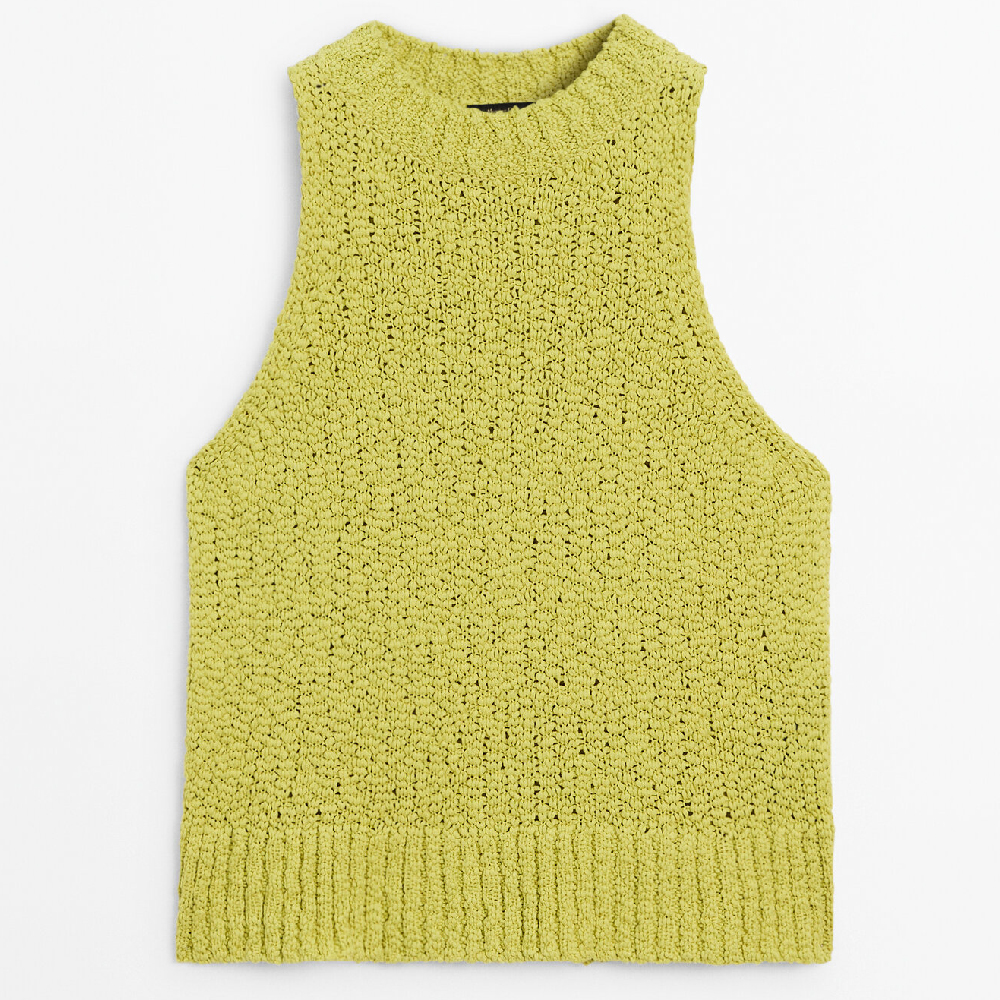 Свитер Massimo Dutti Knit Halter With Ribbed Detail, горчичный свитер massimo dutti oblique knit detail тёмно зелёный