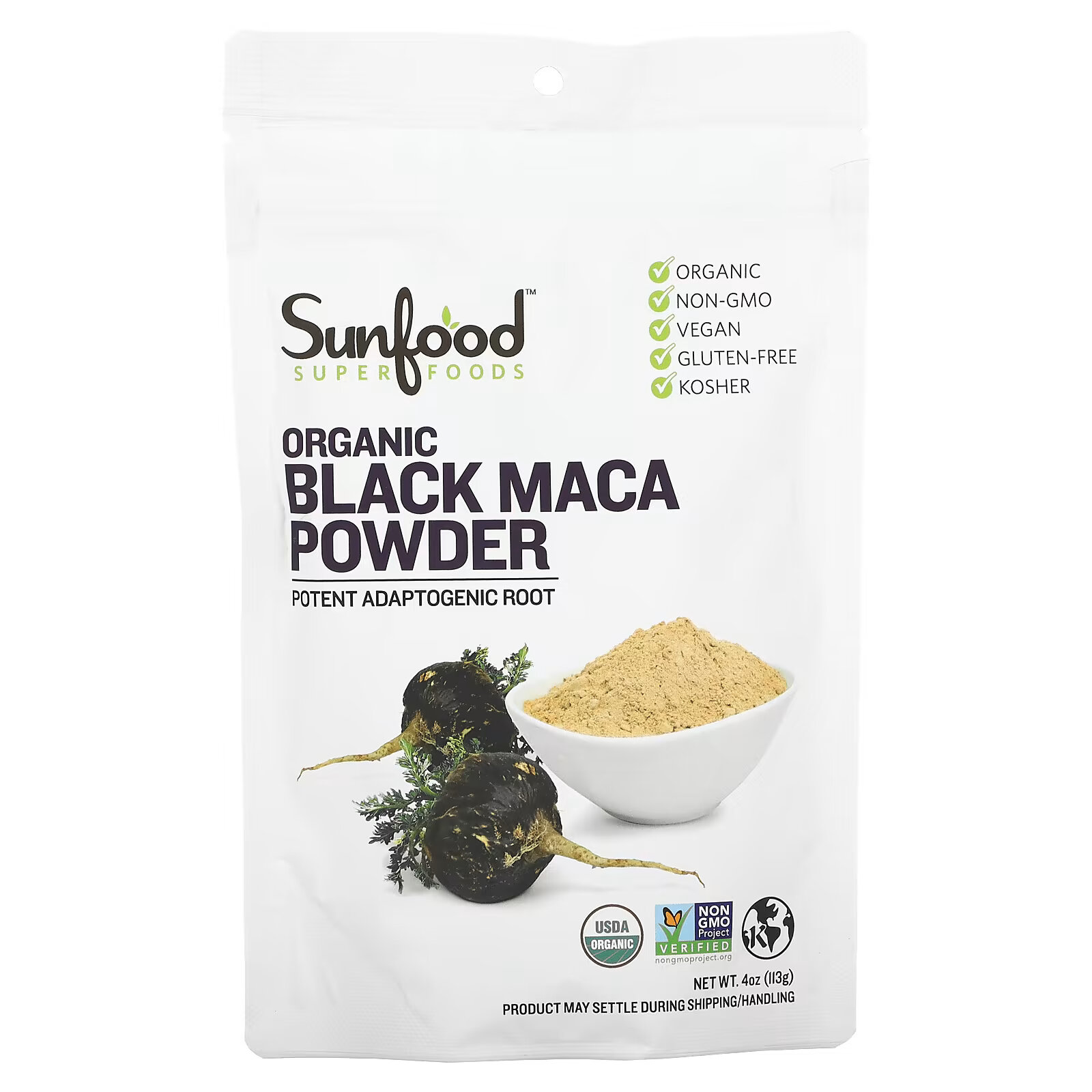 Sunfood, суперфуды, 4% порошок из органической черной маки, 113 г (4 унции) sunfood органический порошок асаи 113 г 4 унции