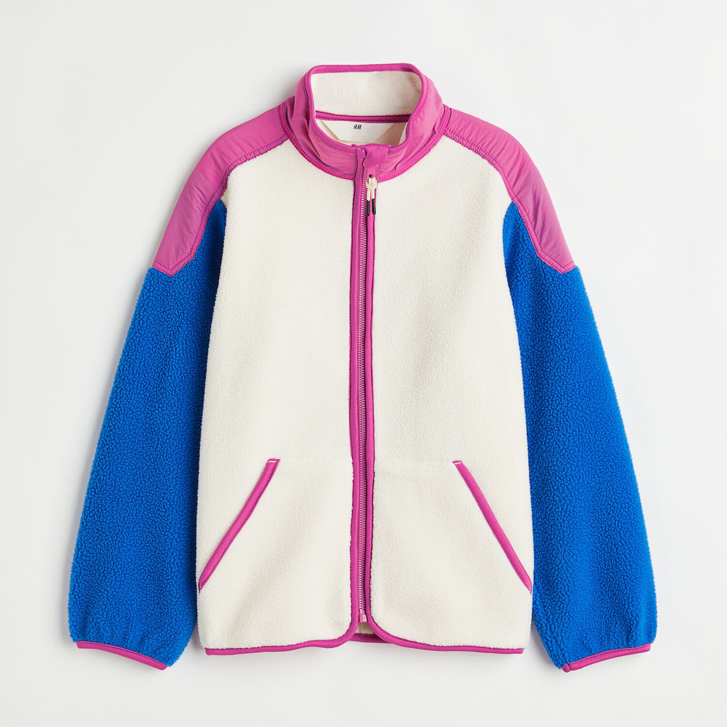 

Толстовка из флиса H&M Color Blocks, белый/синий/розовый