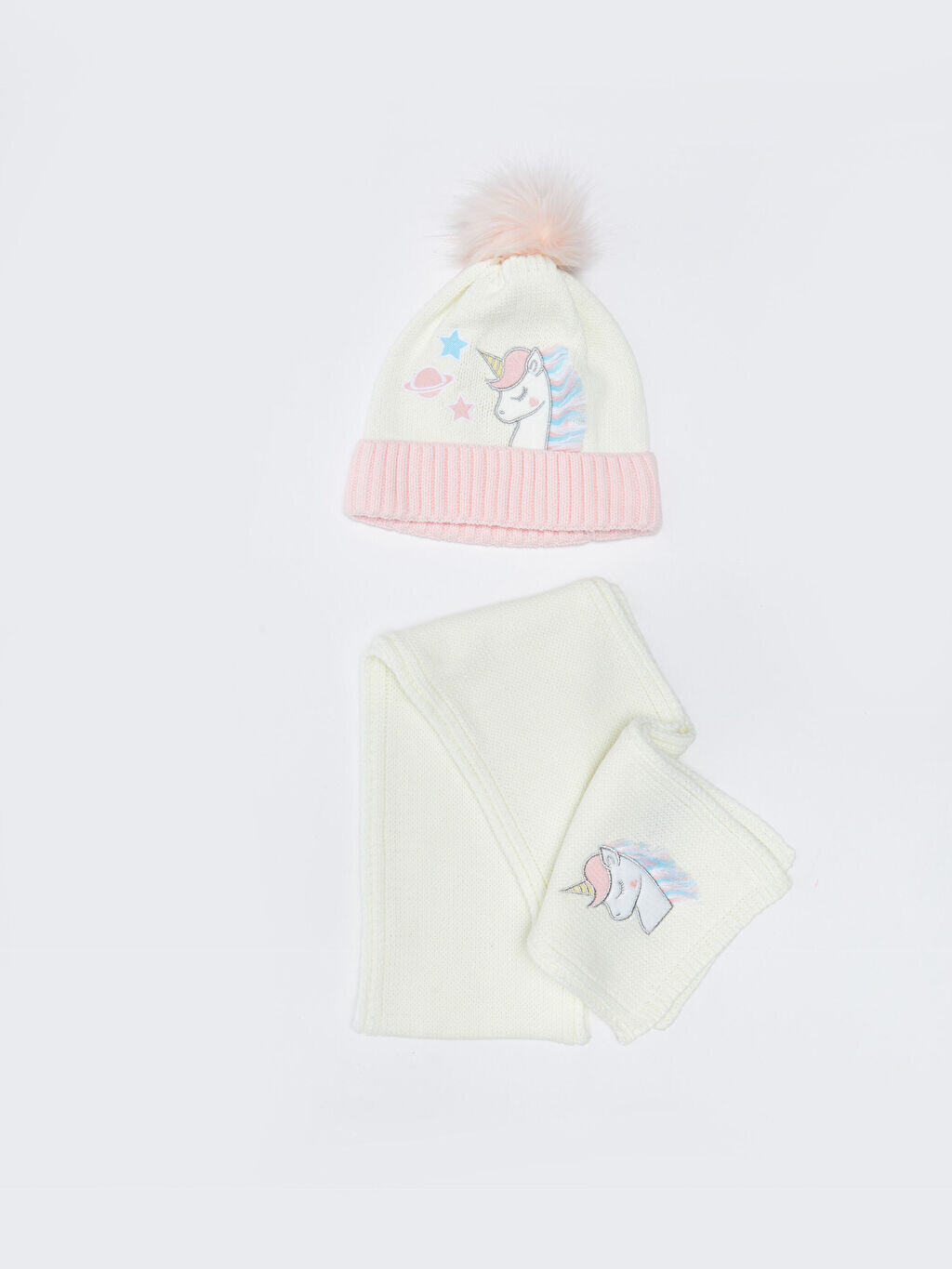 

Шарф и шапочка для девочки с вышивкой единорога LCW Accessories
