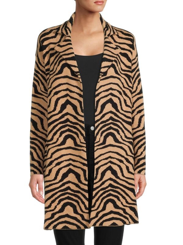 

Удлиненная куртка Saks Fifth Avenue с открытым передом и животным принтом, camel, Коричневый
