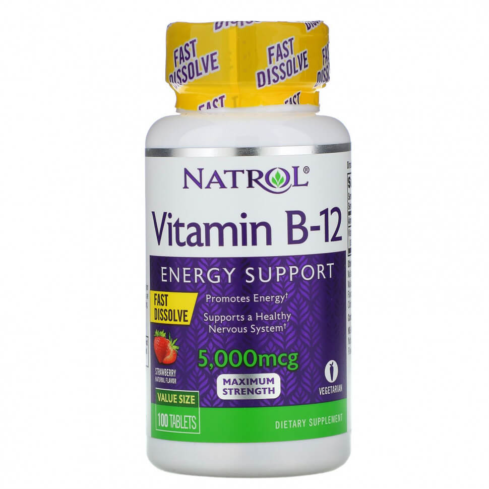 Витамин B12 Natrol Vitamin B12 5000 мкг, 100 таблеток natrol витамин d3 быстрорастворимый со вкусом клубники 2000 90 таблеток natrol витамины