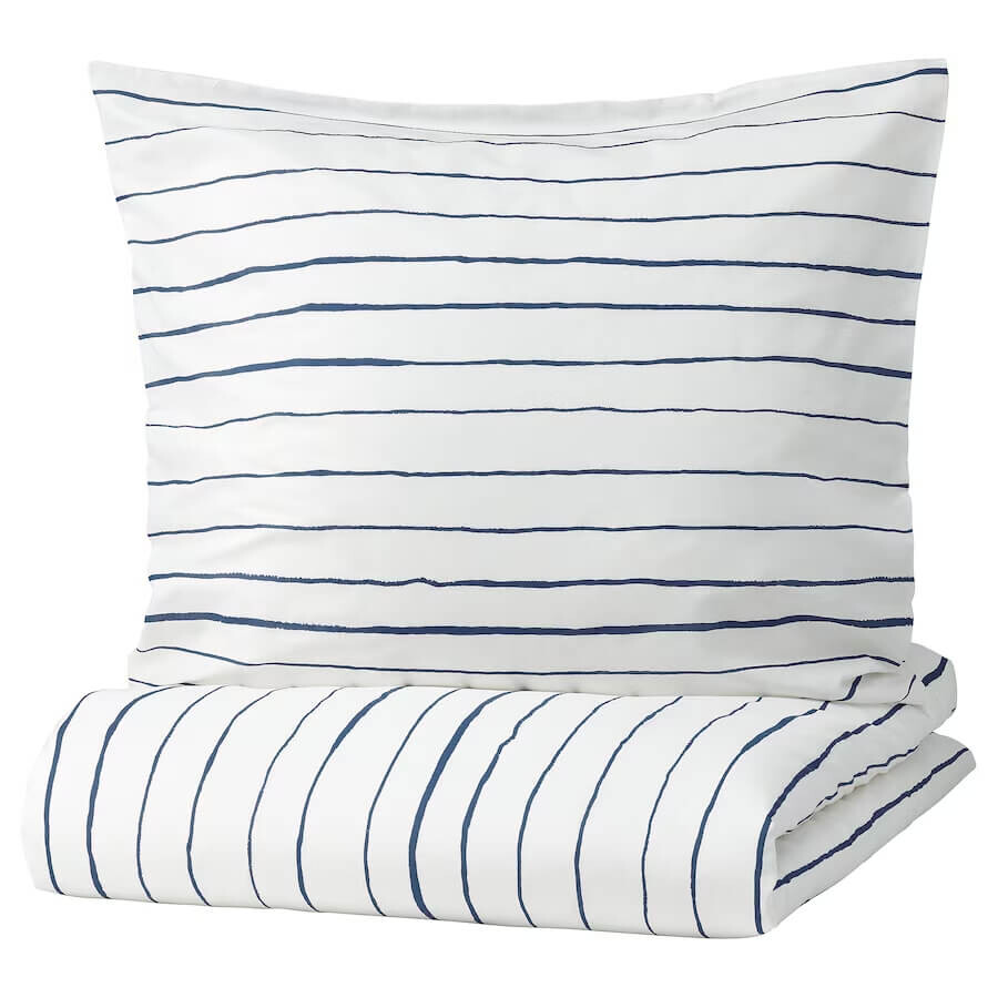

Комплект постельного белья Ikea Pagodtrad, 3 предмета, 240x220/80x80 см, белый/синий