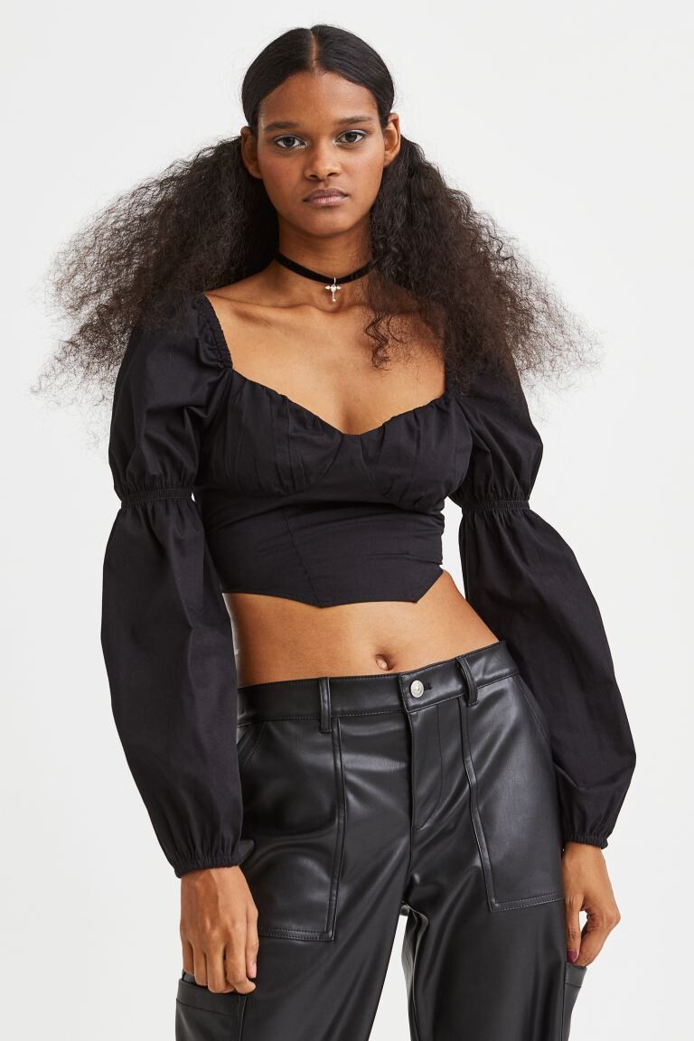 

Короткая блузка с пышными рукавами H&M, черный