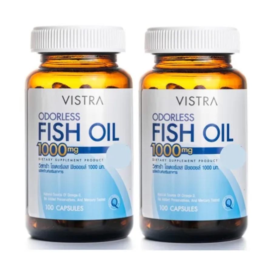 цена Рыбий жир Vistra Odorless Fish Oil 1000 мг, 2 банки по 100 капсул