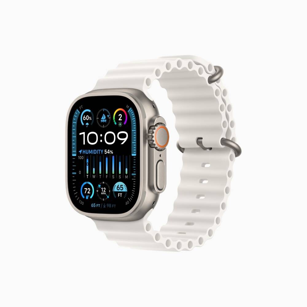 

Умные часы Apple Watch Ultra 2, 49 мм, GPS+Cellular, Titanium Case/White Ocean Band, Серебристый