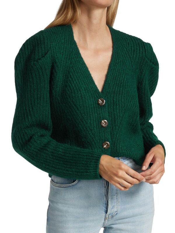 

Трикотажный кардиган в рубчик с пышными рукавами Design History Emerald green