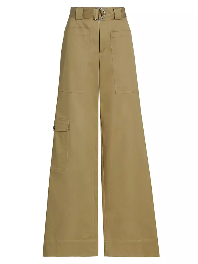 

Широкие брюки карго из хлопкового твила Proenza Schouler White Label, цвет khaki green