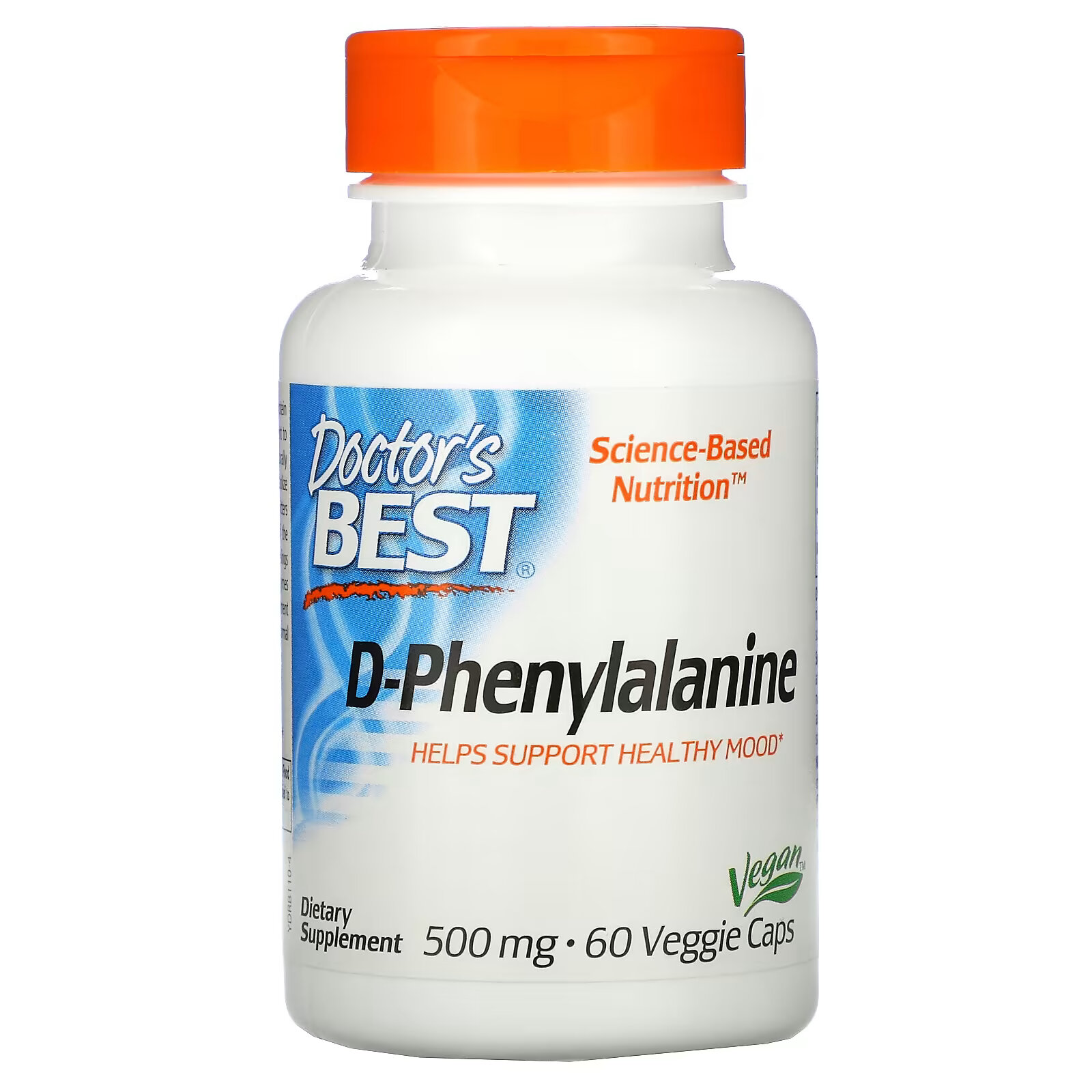 D-фенилаланин Doctor's Best 500 мг, 60 вегетарианских капсул doctor s best фукоидан best fucoidan 70% 60 вегетарианских капсул