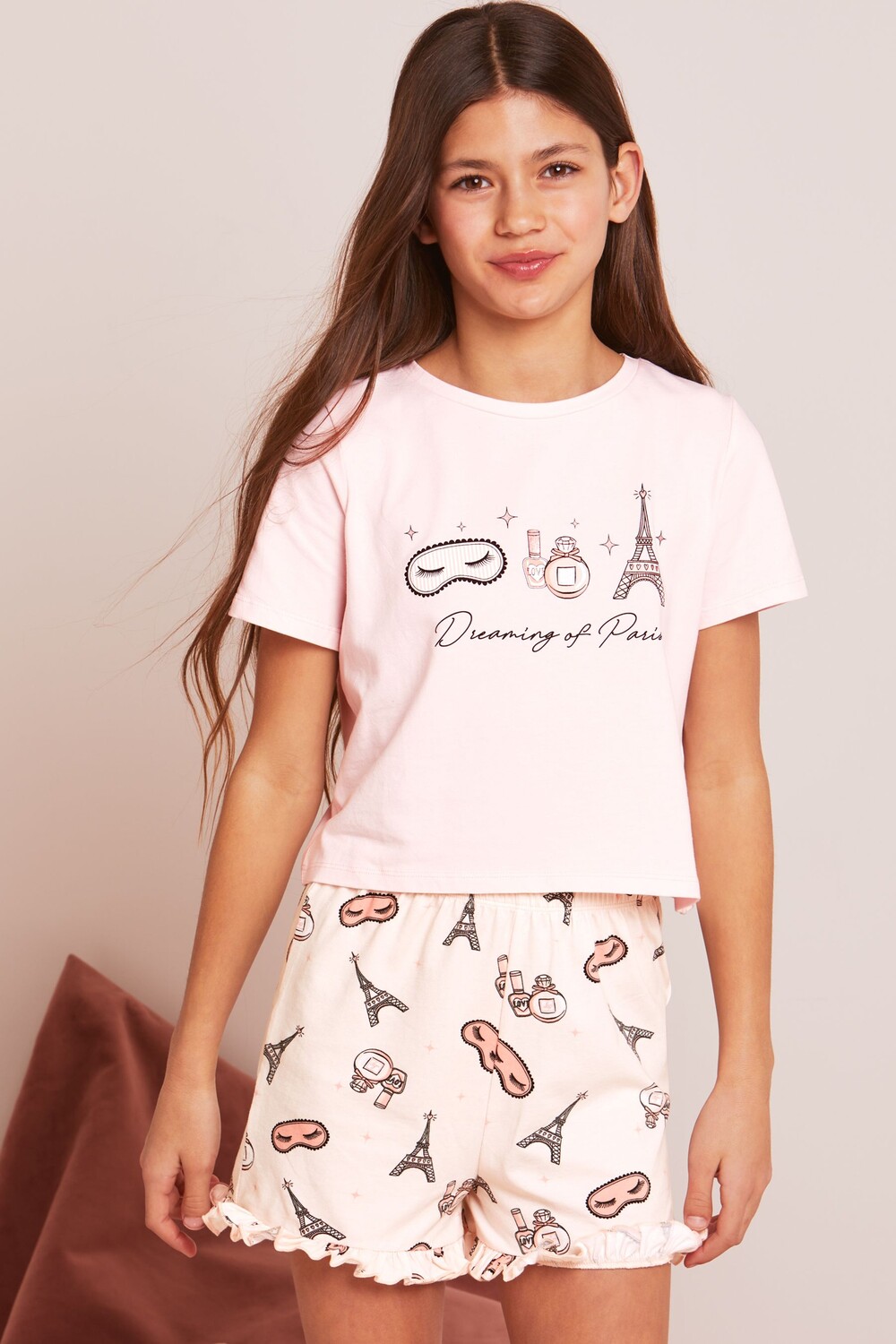 

Пижама из джерси с шортами Lipsy, розовый