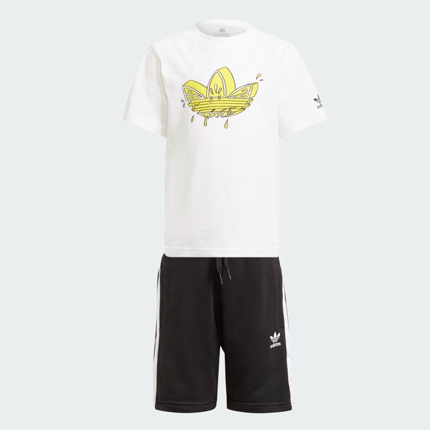 Детский комплект Adidas Originals Graphic Trefoil Shorts Tee, 2 предмета, белый/мультиколор