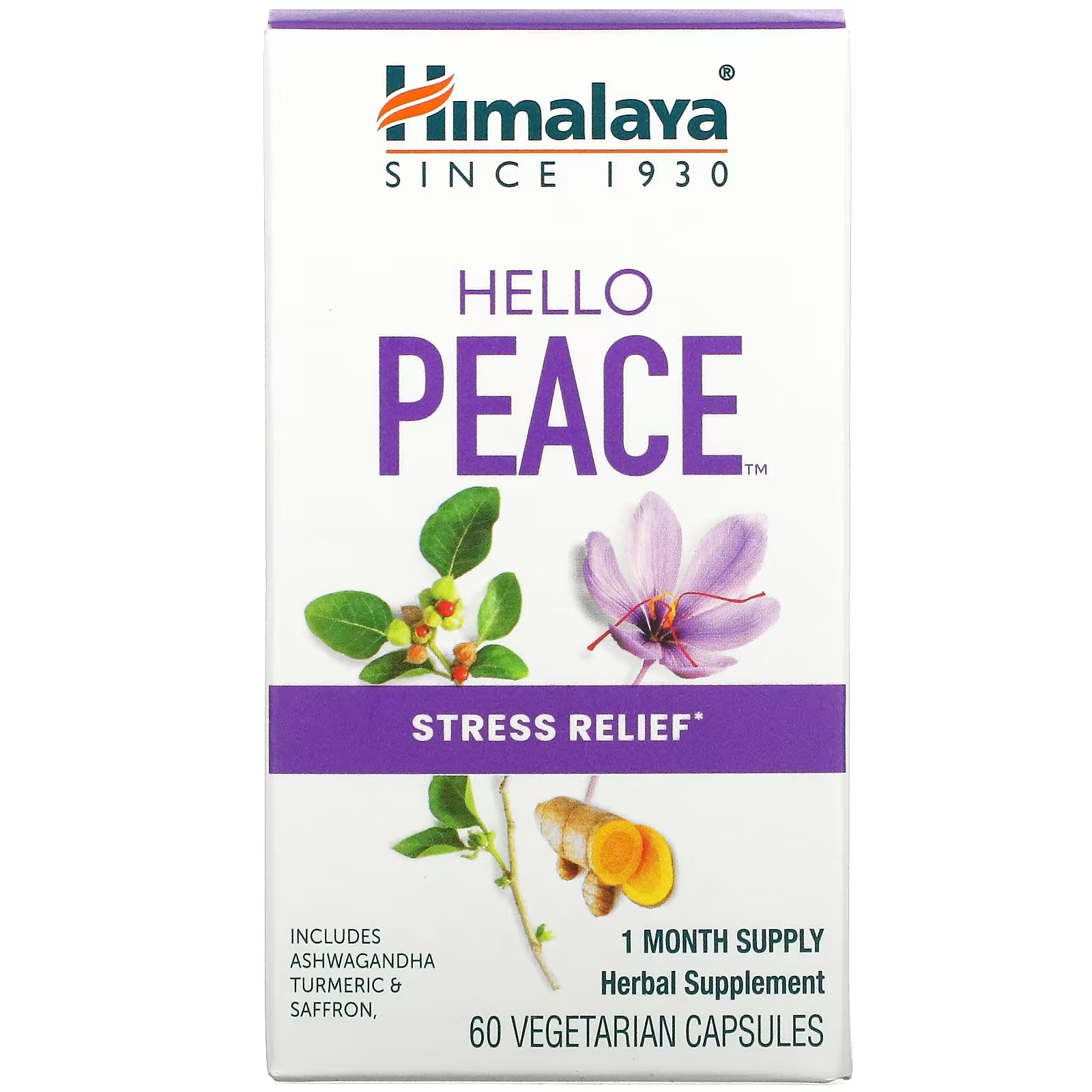 Средство для Снятия Стресса Himalaya Hello Peace, 60 вегетарианских капсул - фото