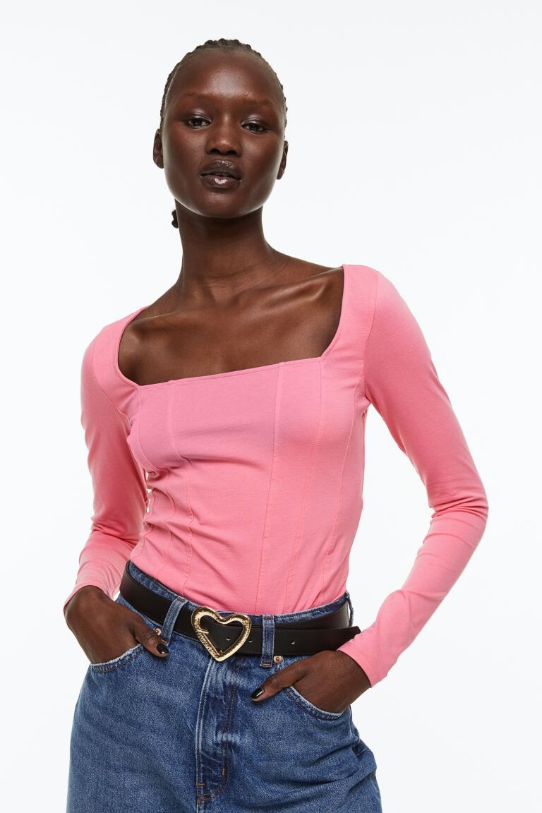 

Боди с длинными рукавами H&M, розовый