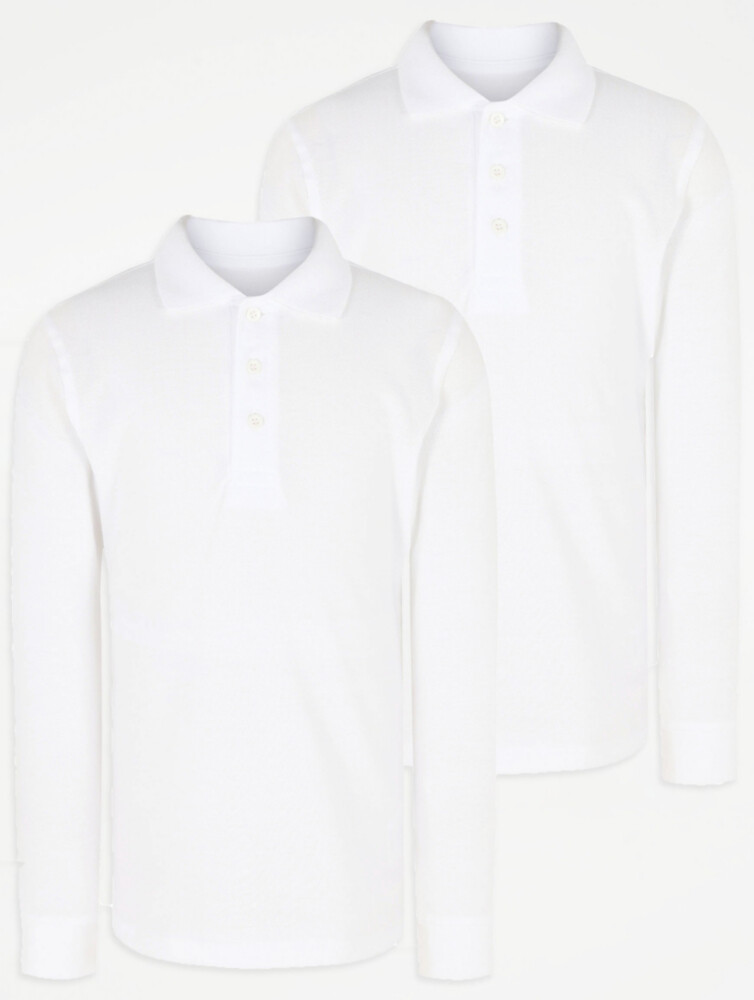 

Белая школьная рубашка-поло с длинным рукавом (2 шт.) George., белый