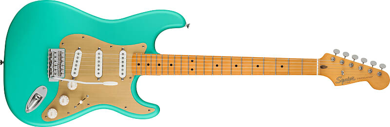 

Squier 40th Anniversary Stratocaster, Vintage Edition, кленовый гриф, золотая анодированная накладка, Satin Sea Foam Green Squier 40th Anniversary Stratocaster, Edition, Maple Fingerboard, Gold Anodized Pickguard,