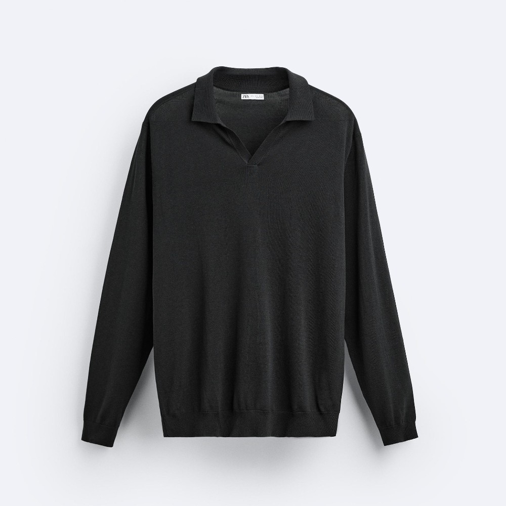Футболка поло Zara Lyocell Blend Knit, черный футболка поло zara lyocell blend knit темно синий