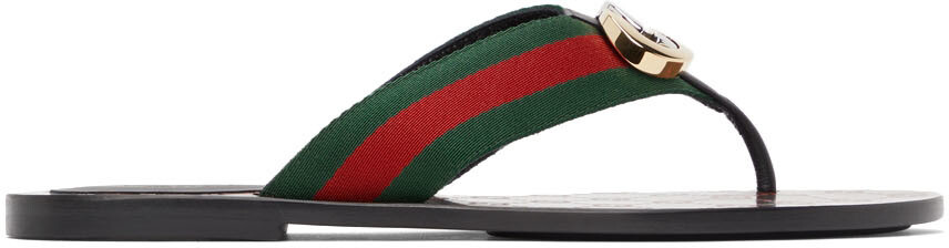 

Черно-зеленые сандалии на плоской подошве с узором GG Gucci