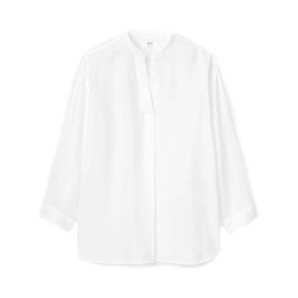 

Рубашка Uniqlo 100% Linen Skipper Collar 3/4 Sleeve, белый