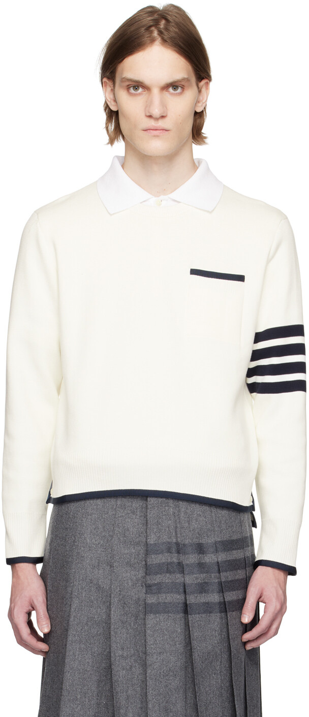 

Белый свитер с 4 полосами Thom Browne