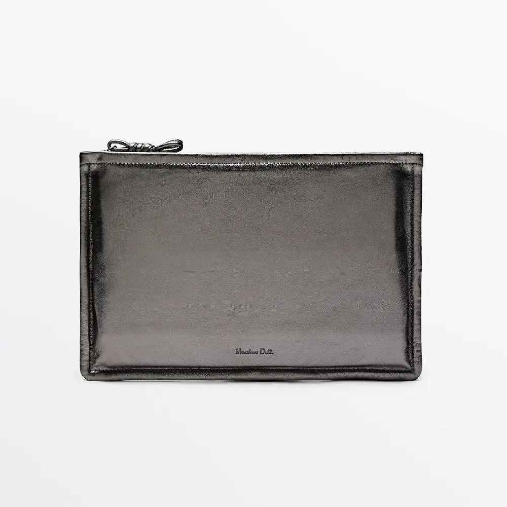 

Клатч Massimo Dutti Nappa Leather With Knot Detail, серебристый