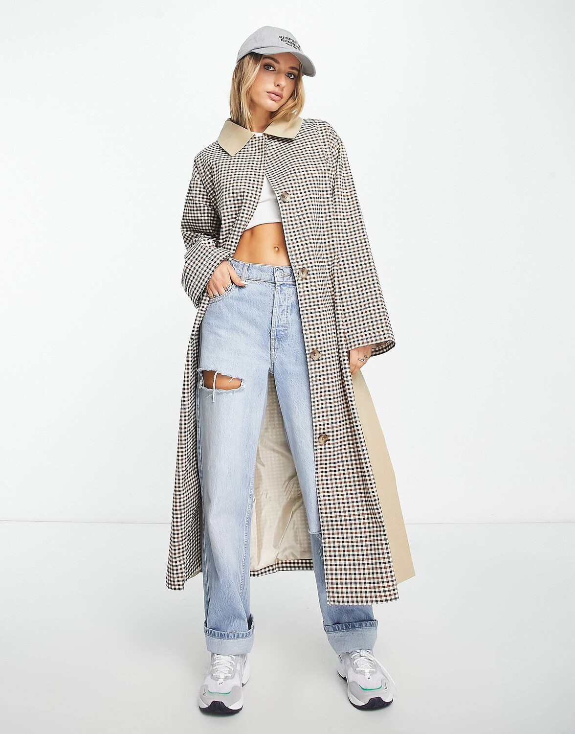

Тренч в каменную клетку ASOS DESIGN
