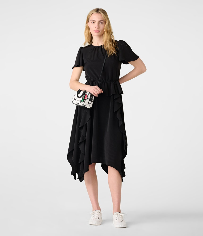 Платье миди из шелкового крепа с баской Karl Lagerfeld, черный платье макси с баской