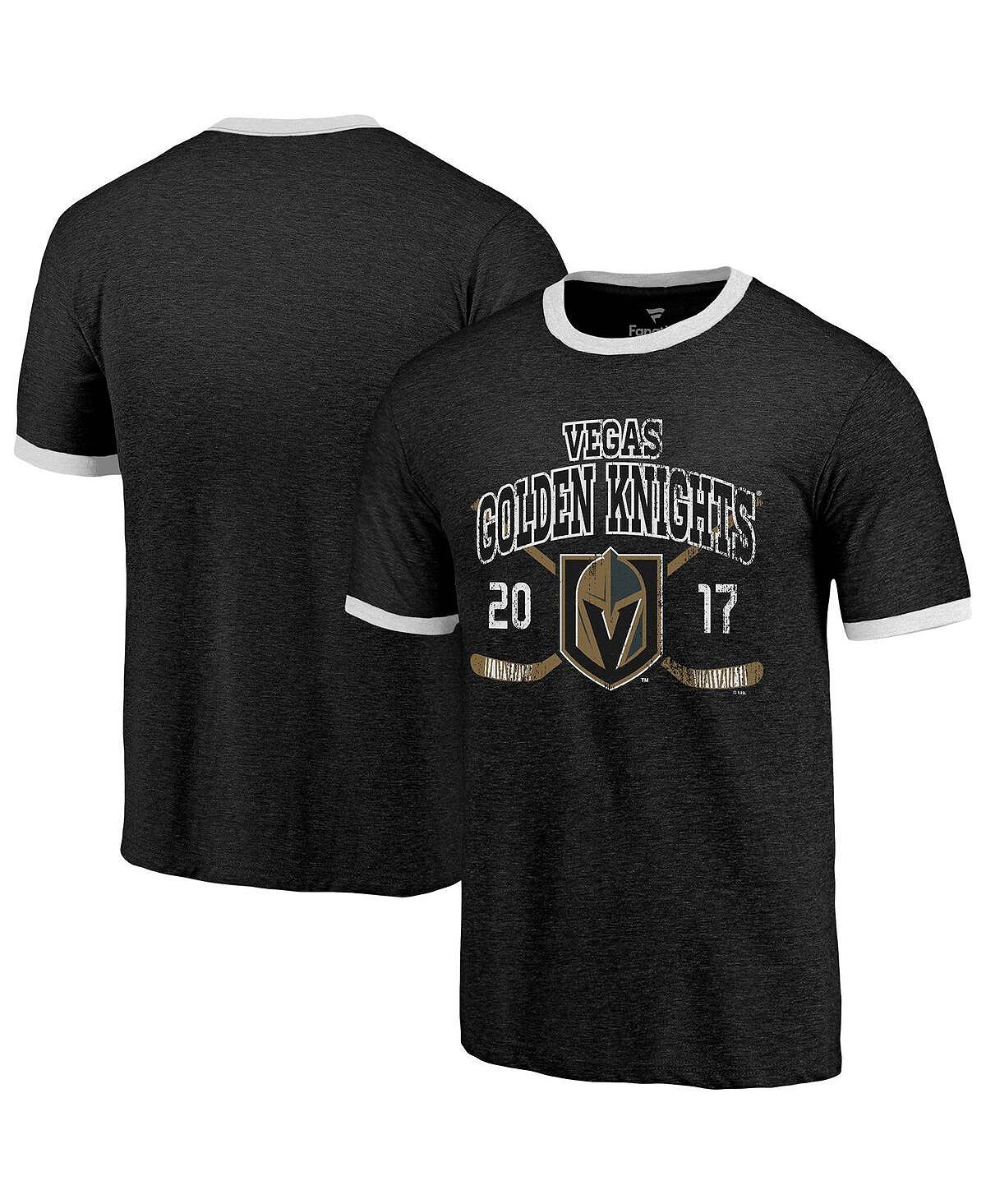 

Мужская футболка majestic threads black vegas golden knights buzzer beater tri-blend ringer Fanatics, черный