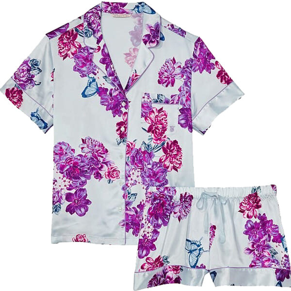 

Пижама Victoria's Secret Satin Short, белый/фиолетовый