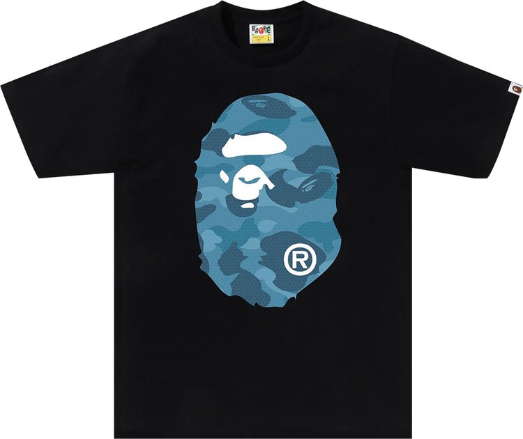 

Футболка BAPE Honeycomb Camo Big Ape Head Tee 'Black/Blue', черный