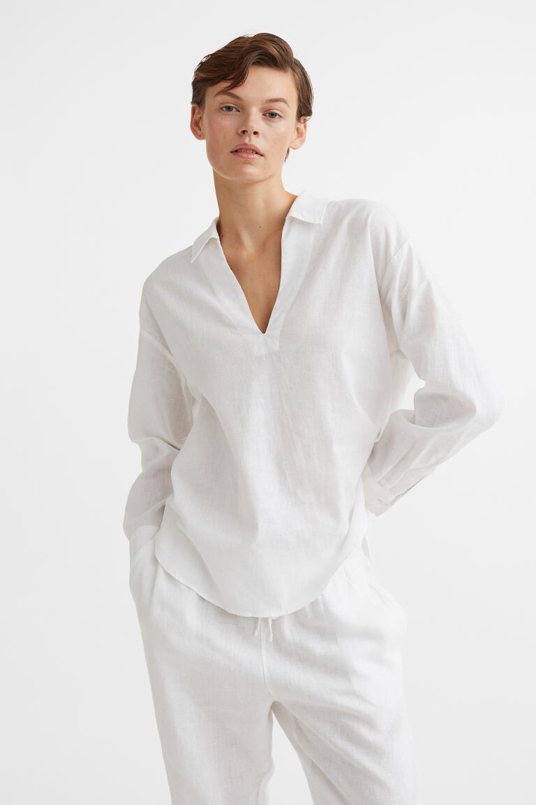 

Рубашка из смесового льна H&M, белый