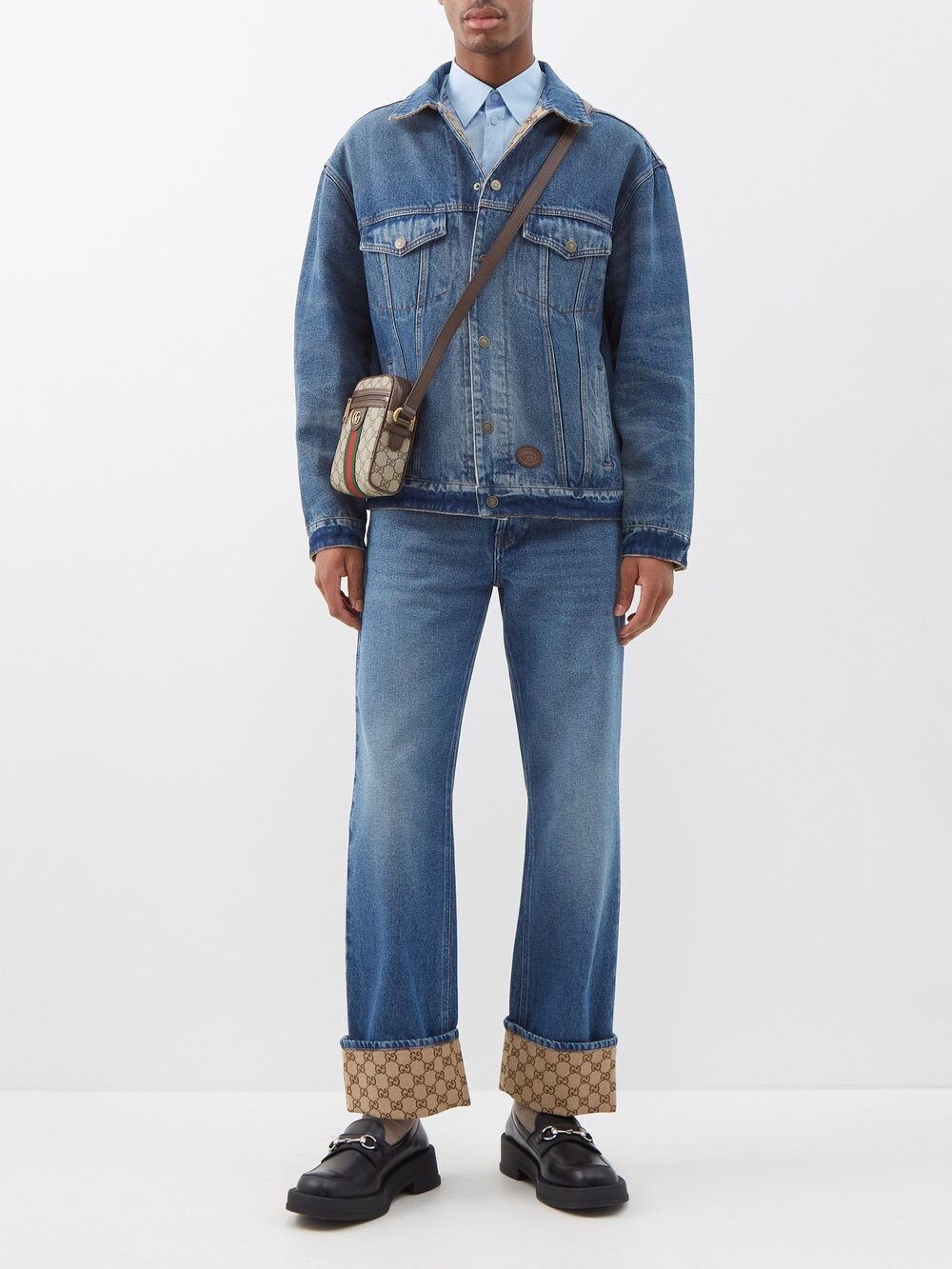 

Двусторонняя джинсовая куртка с жаккардовым узором gg Gucci, синий