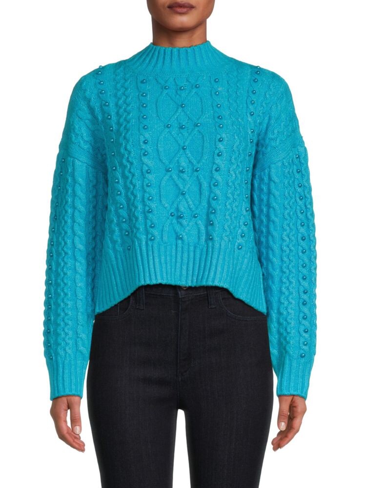 

Свитер косой вязки с искусственным жемчугом Design 365, цвет Bright Turquoise
