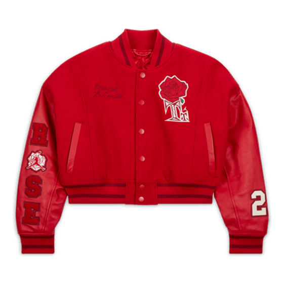 Куртка (WMNS) Air Jordan x Teyana Taylor Varsity Jacket Asia Sizing 'Gym Red', красный футболка wmns air jordan x teyana taylor t shirts earth цвет neutrals earth
